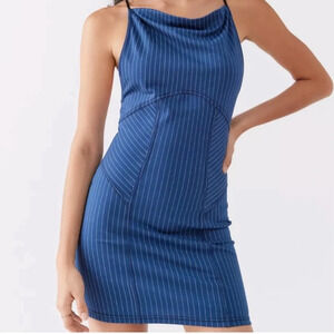 Urban Outfitters Complex High Neck Mini Dress Blue White  Sz Small NEW WITH TAG